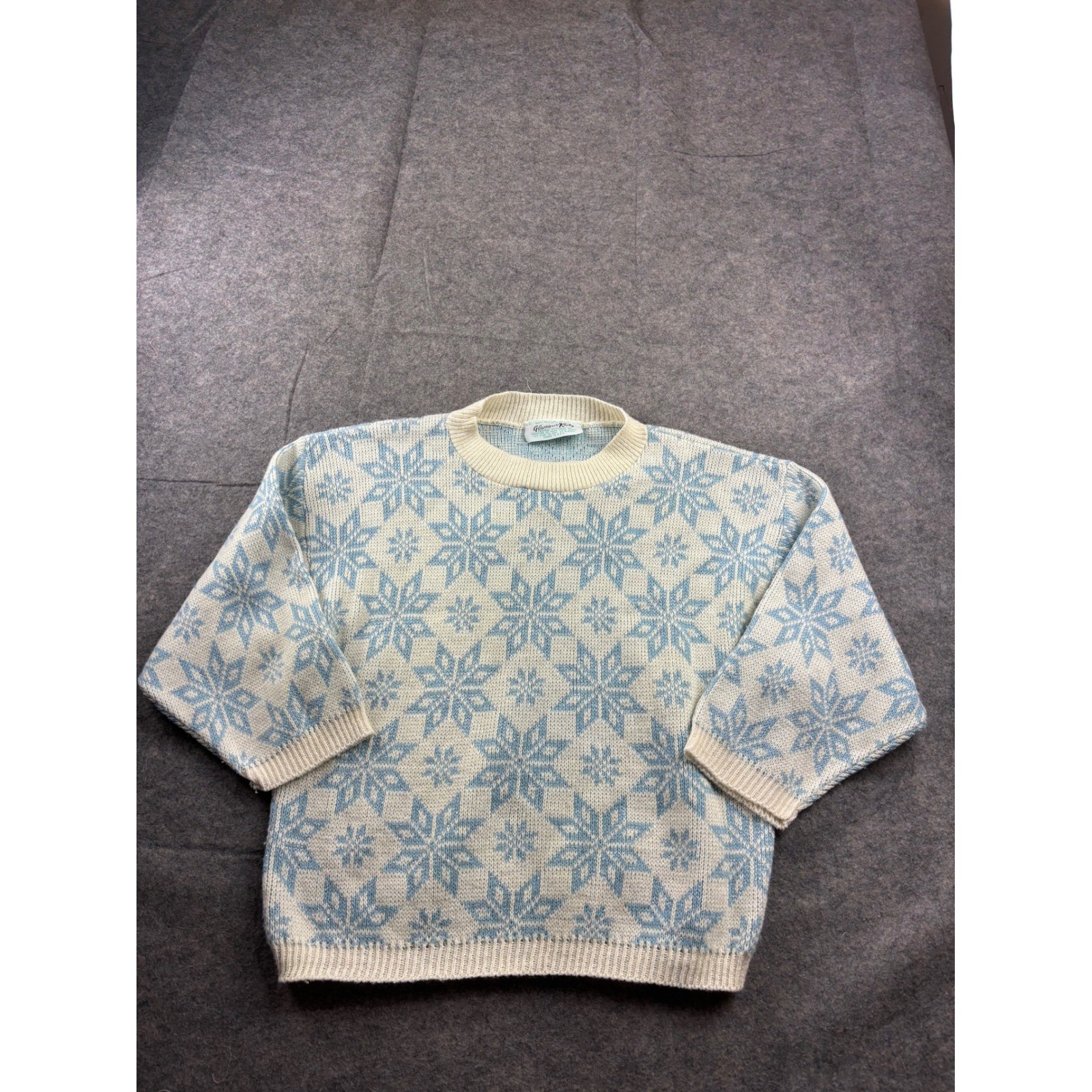 Vintage Glamour Knit Snowflake Sweater Blue Metallic Fair Isle USA Made Women M?