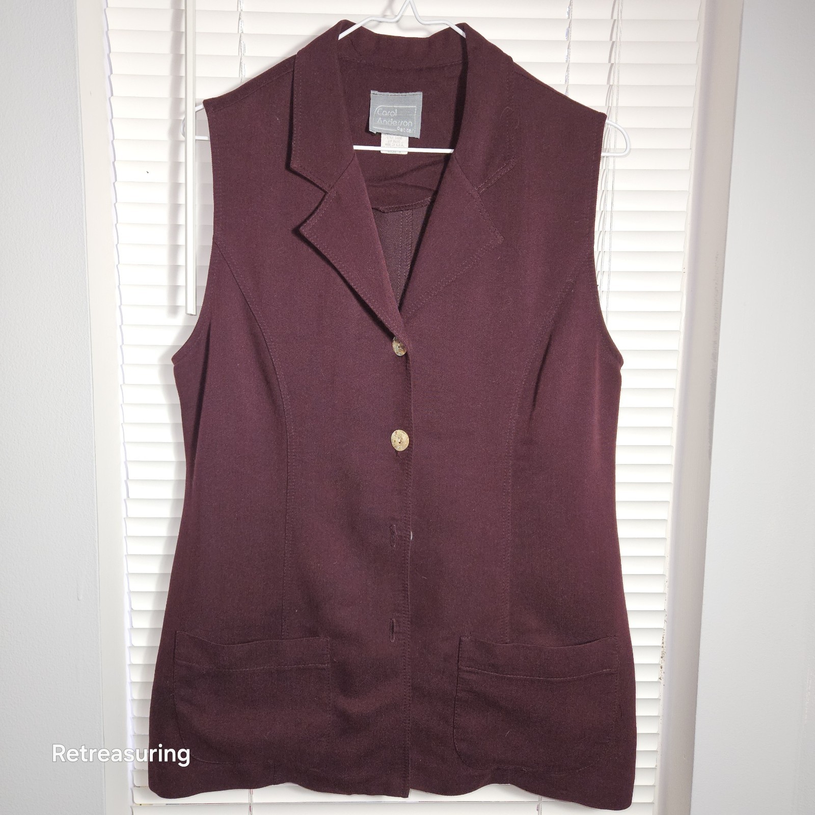 Vintage 1980’s Carol Anderson Petites Women’s 8 Maroon Tunic Vest Made in U.S.A.
