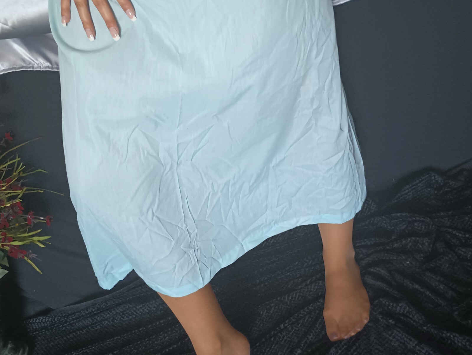 VTG Baby Blue Coquette Organic Cotton Lace Flutter Nightgown Cottagecore NWT 42