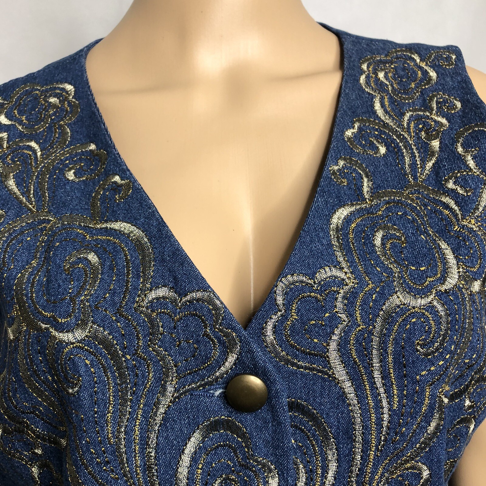 Vintage J Song Denim Vest and Skirt Size S Embroidered Gold Rodeo Country Chic