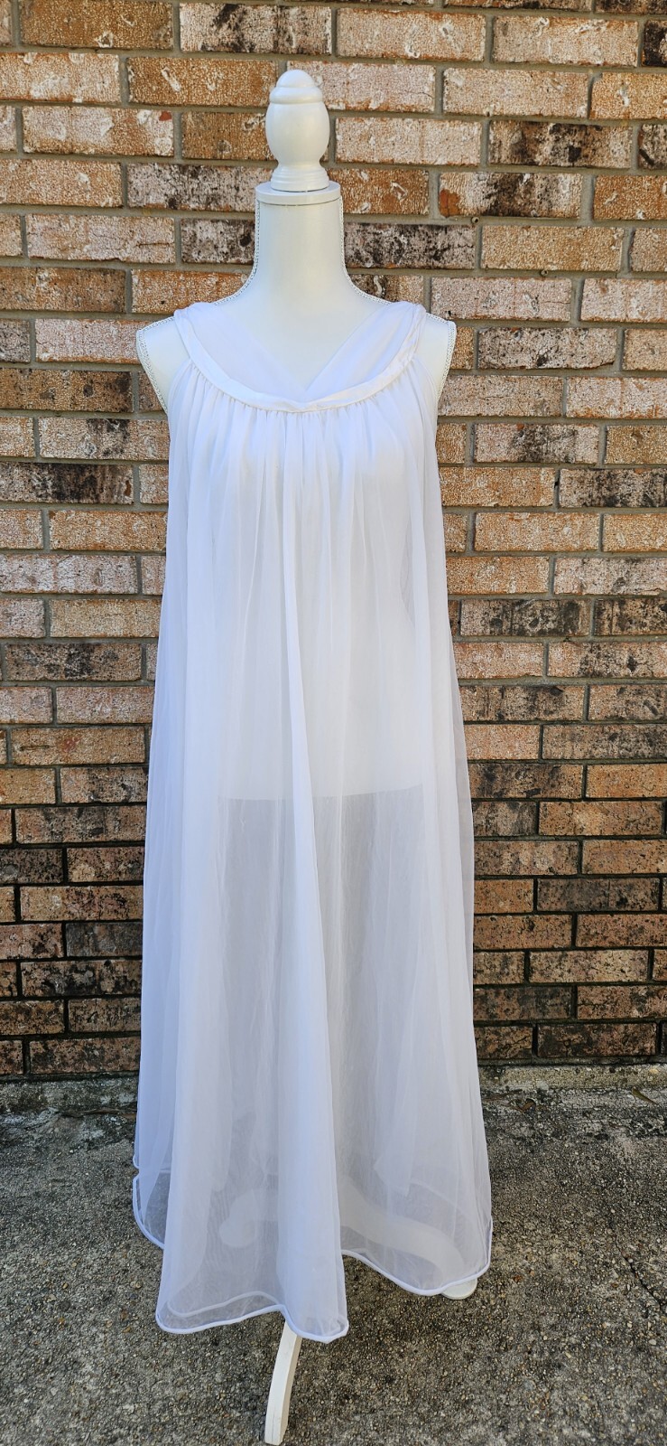 Vtg Jenelle of California Double Nylon Peignoir Nightgown Set Trimmed with Satin