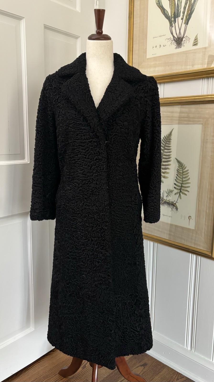 Vintage 1960’s Or 1970’s Genuine Persian Lamb Black Single Breasted Coat S XS