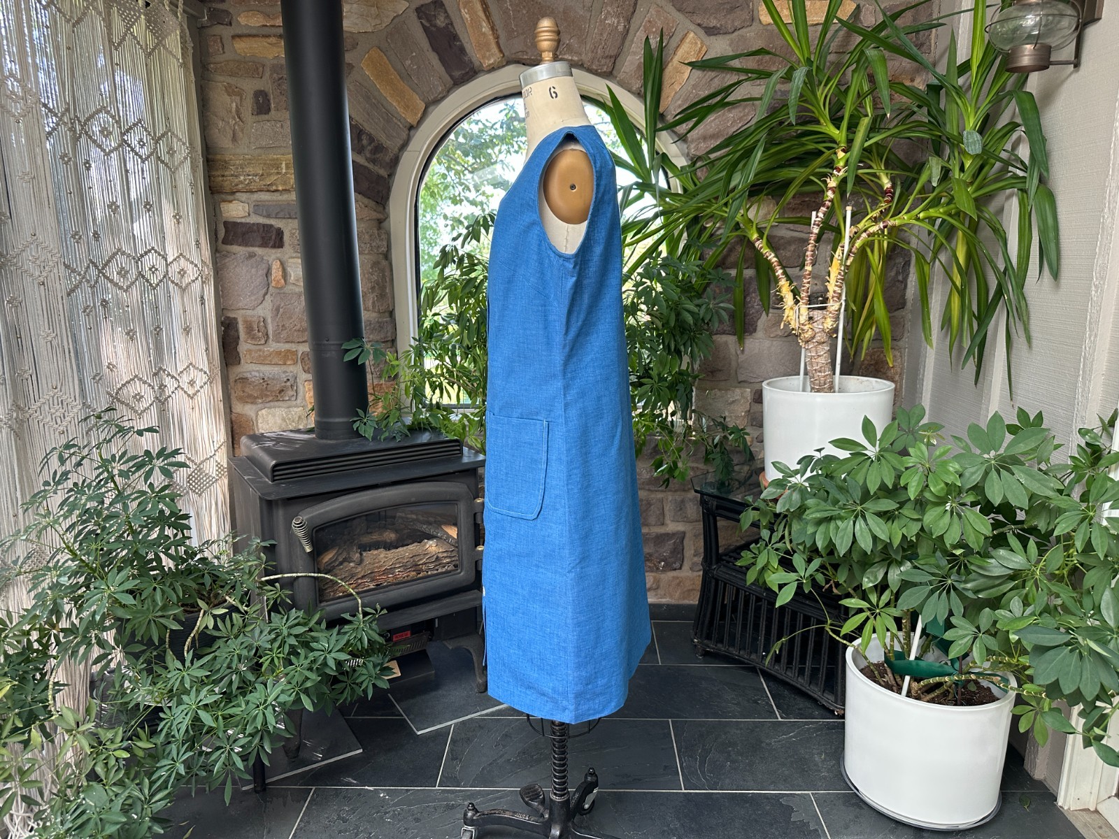 Vintage 1960s Blue Button Front Casual Dress with Pockets Johnny Appleseed’s