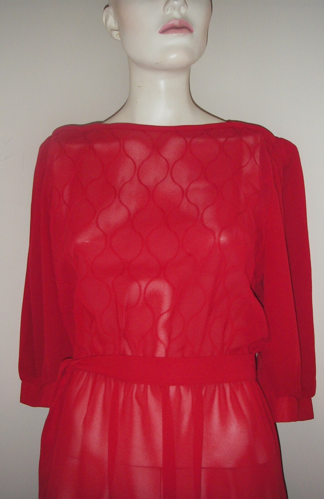Vintage 80s Nu-Mode Red Dress Small 5/6 Sheer Puff Sleeve Formal Cocktail Prom