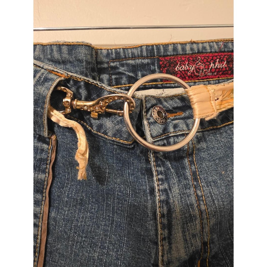 Vintage Baby Phat Y2K Belted Flare Jeans Size 19/20 Blue Denim Bootcut