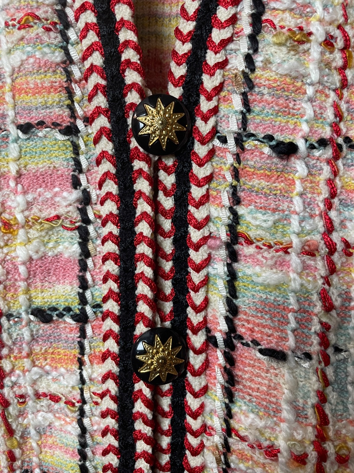 Vintage Adolfo Jacket & Skirt Suit M Pink Red Boucle Starburst Buttons Saks