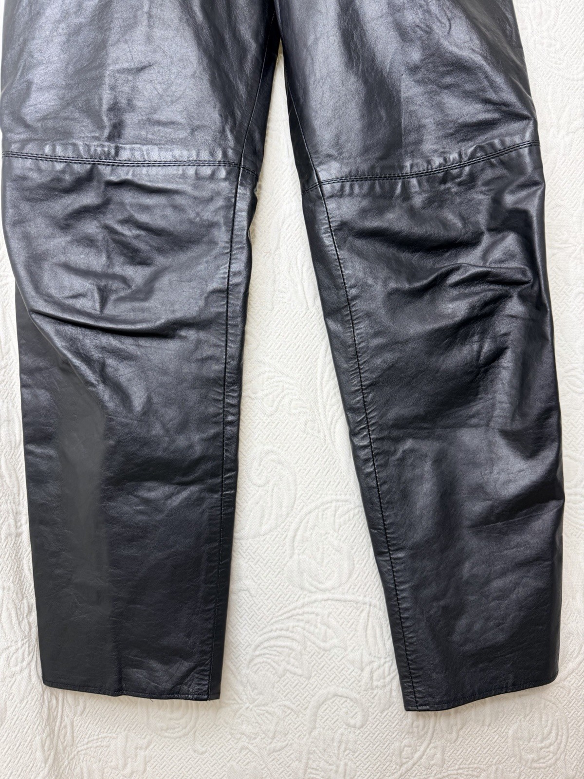 Vintage 70s 80s Euro High-Waisted Black Leather Womens Pants Sz 38 2/4 Glam Rock