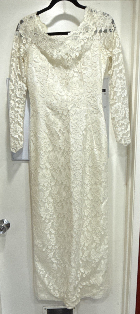 ***ANTIQUE/VINTAGE 1967 Lace Sheath LS Wedding Dress w/Satin Cape Sz 5/6 L@@K***