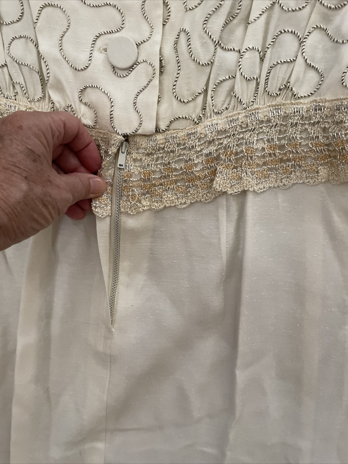 Vintage Paul Sachs Original Dress cream & gold accent fitted button back