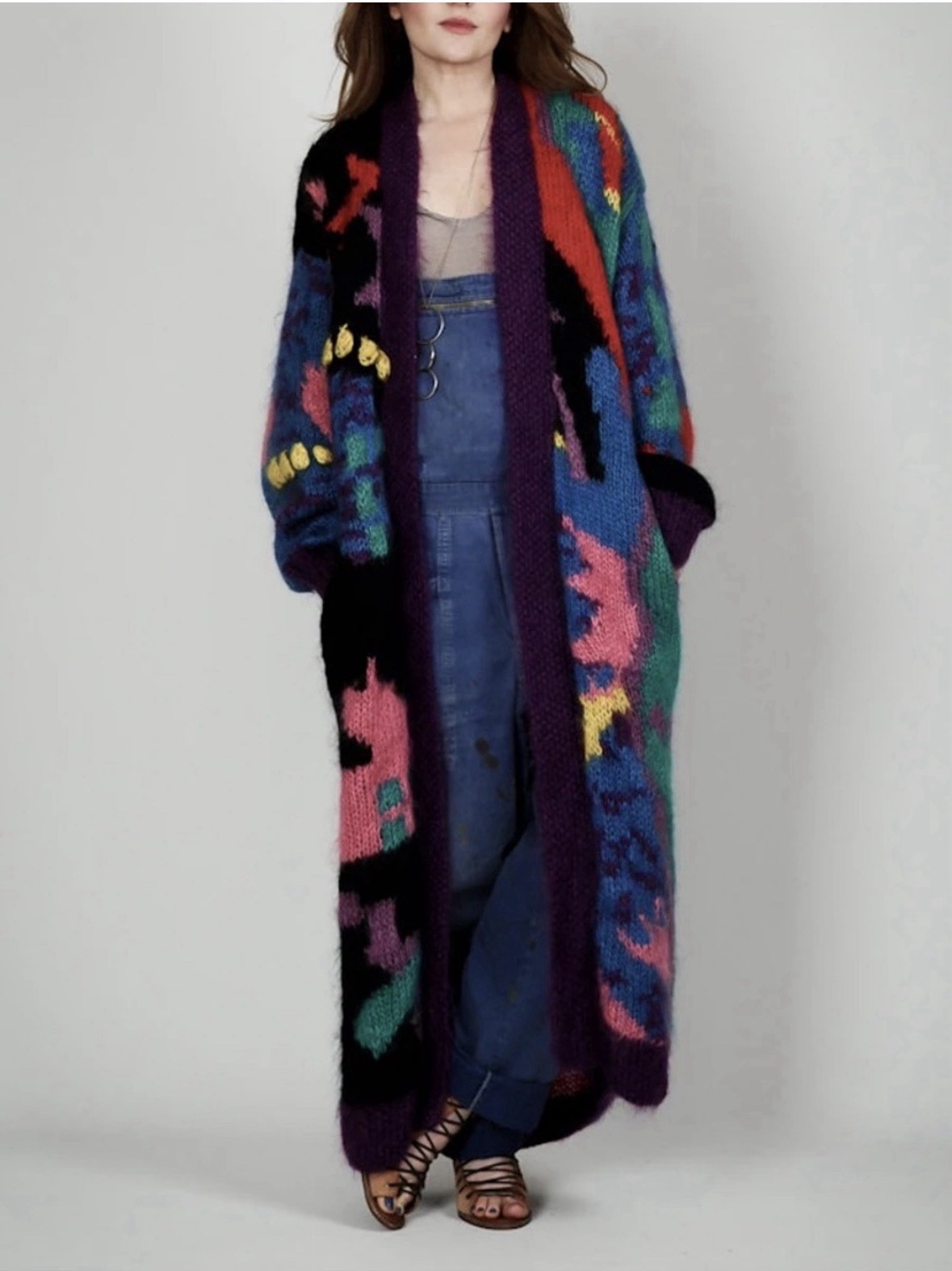 Nannell Vintage 80s Mohair Wool Abstract Maxi Sweater Long Duster Cardigan