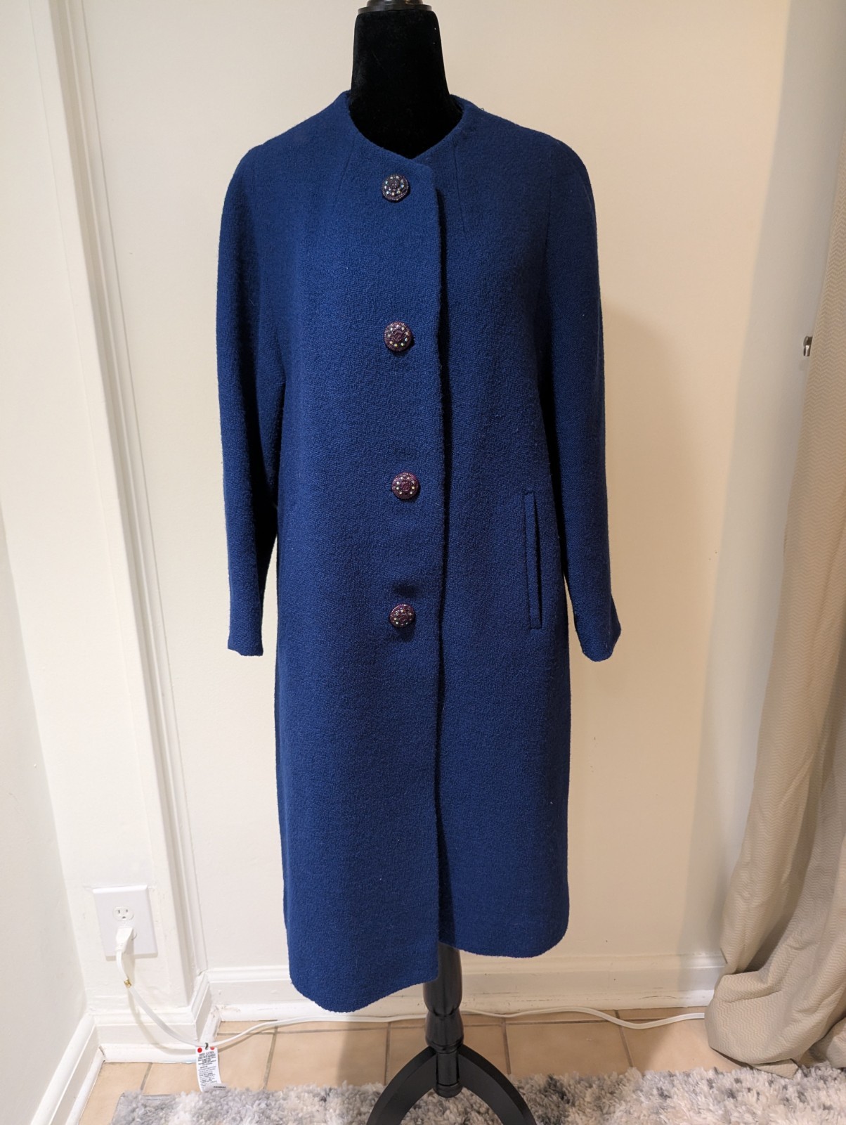 Vintage 1960s Hockanum Stevens Fabric ILGWU Union Made Blue Coat Jacket Large