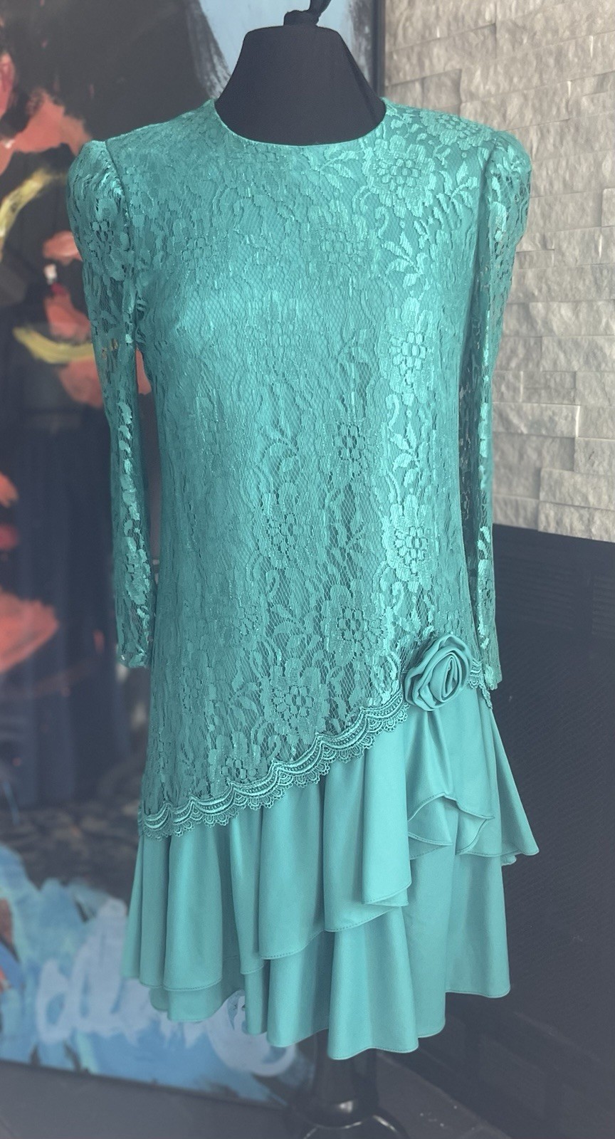 Vintage David Rose Green Victorian Lace Party Cocktail Dress Size 10