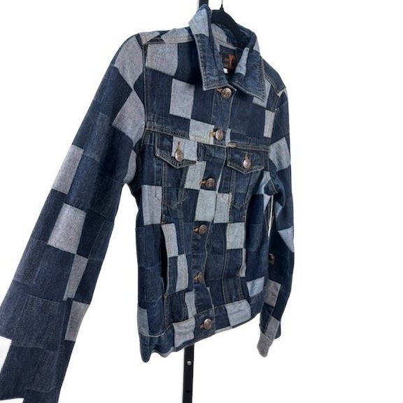 Vintage CJ Jeans Crest Women’s Medium Blue Checkered Colorblock Denim Jacket