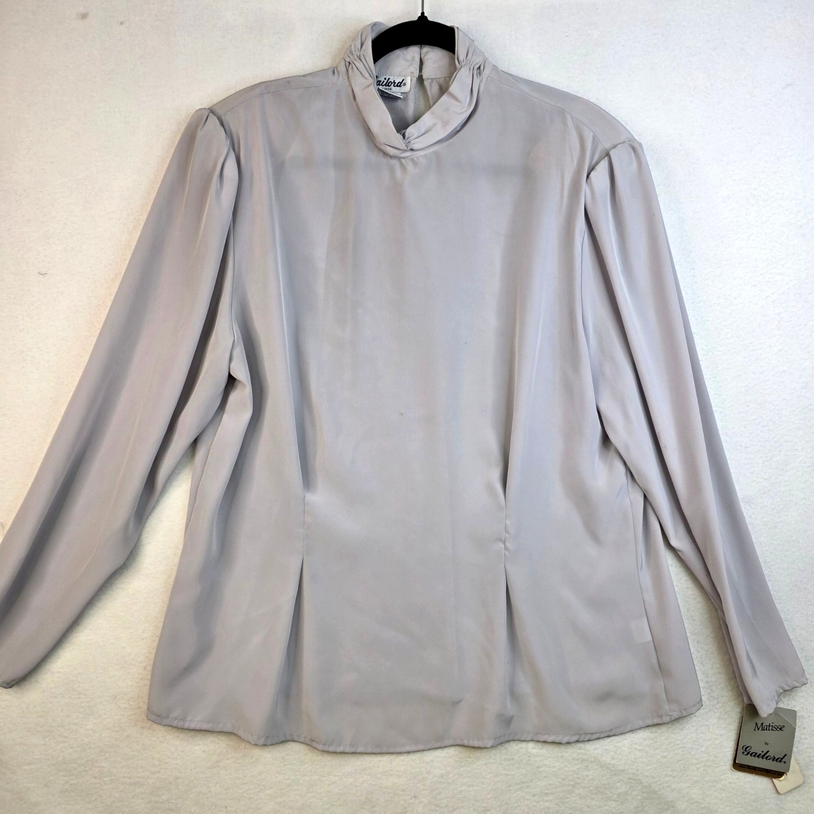 Vintage 80s Gailord Matisse Crepe De Chine Blouse 16 Dove Grey Pleated Feminine