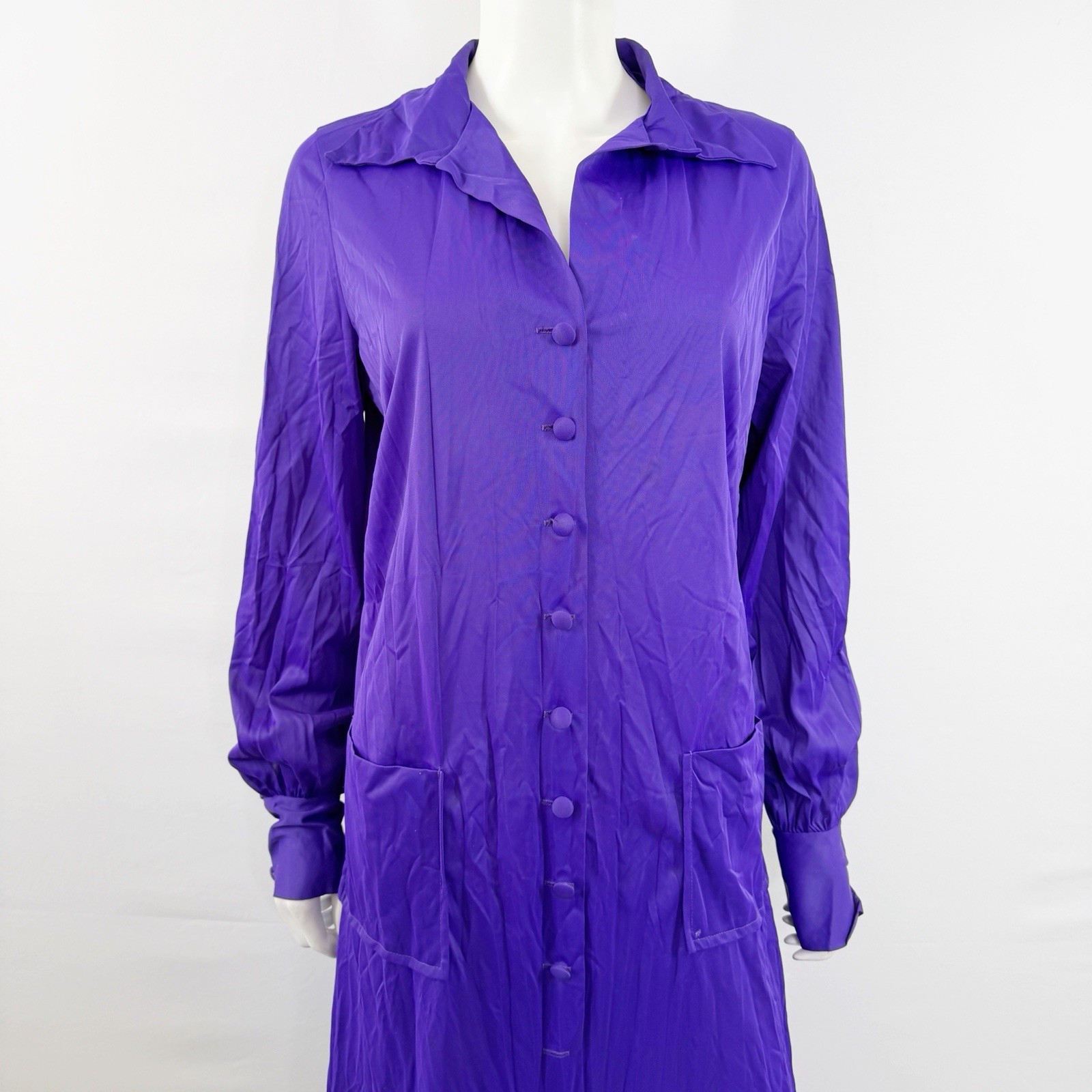 Vintage Le Voy’s Purple Shirt Maxi Dress Size M Casual Modest Classic Collared