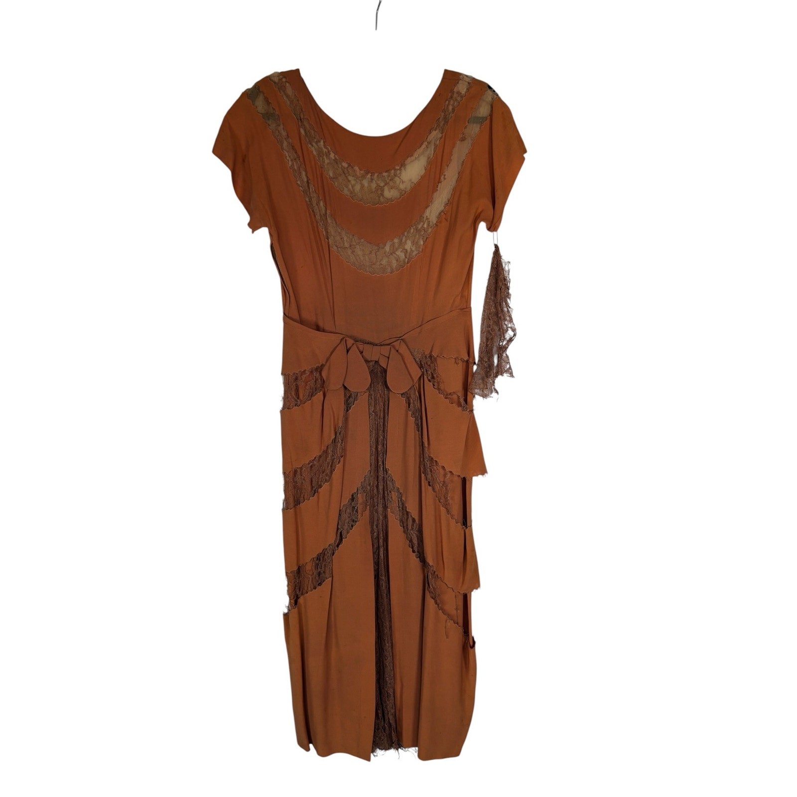 Vintage 30s 40s Silk Crepe Dress Salmon Pink Lace Wrap Skirt Wounded Bird Study