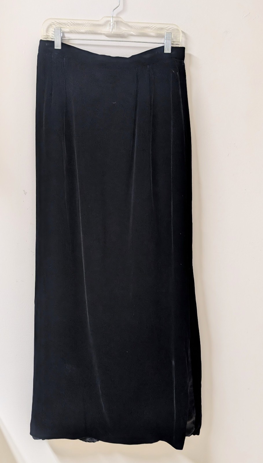 Vintage 70’s Lloyd William Black Velvet Silk Rayon Maxi Skirt High Side Slit M