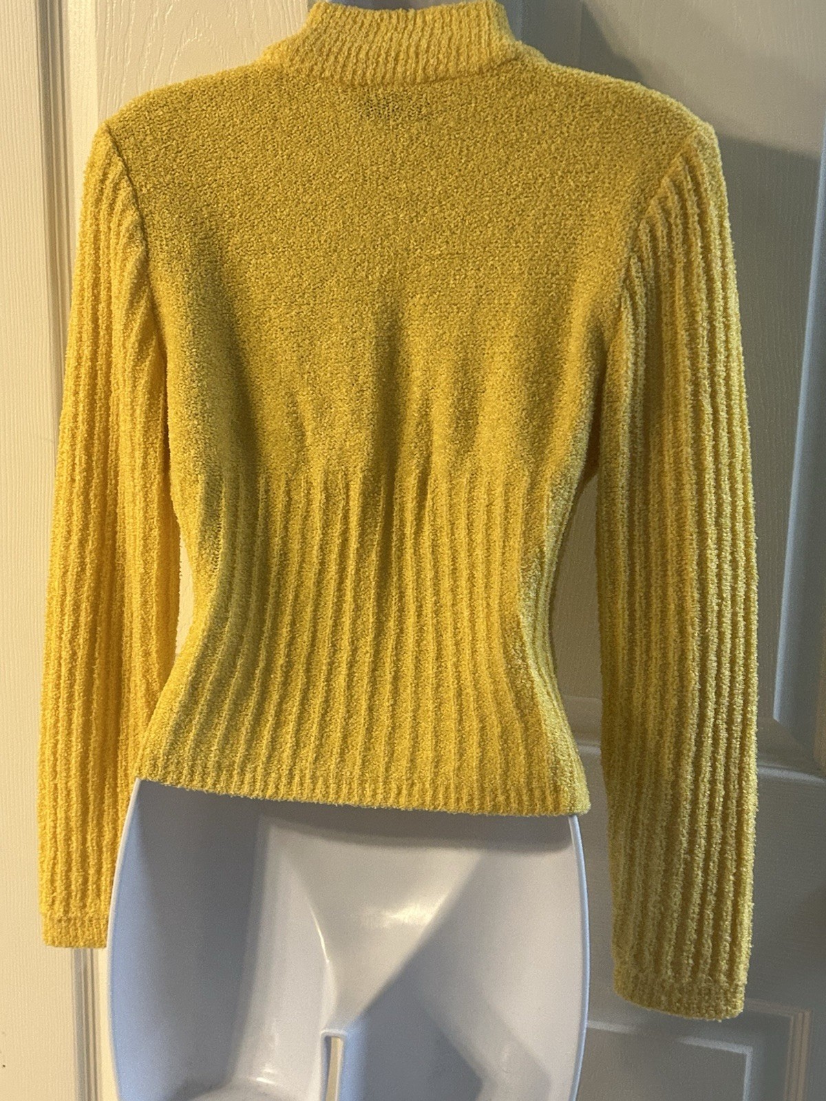 Vintage 60s Mod Wool Knit Mock Neck Sweater Yellow Medium Retro Gogo London
