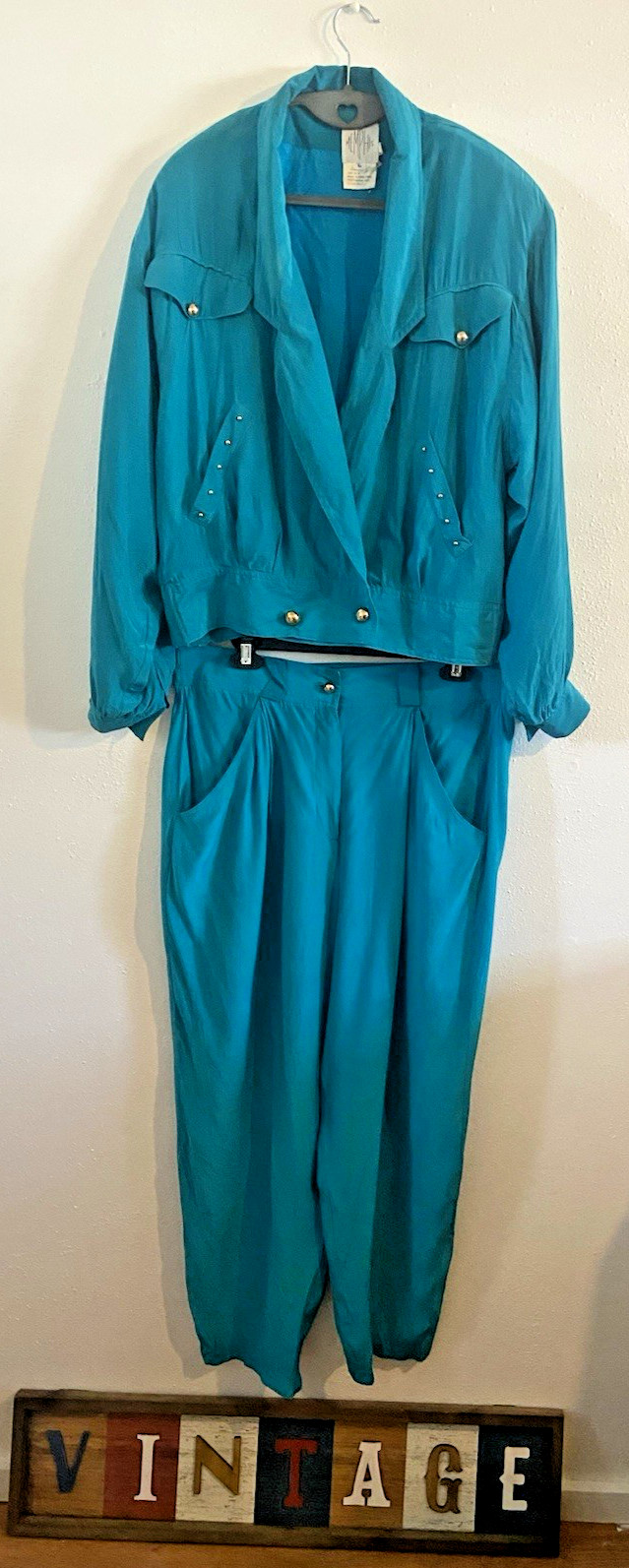 Vintage Silk Bomber Jacket /Pants 1980’s Memphis Wearable Art Large Rare!