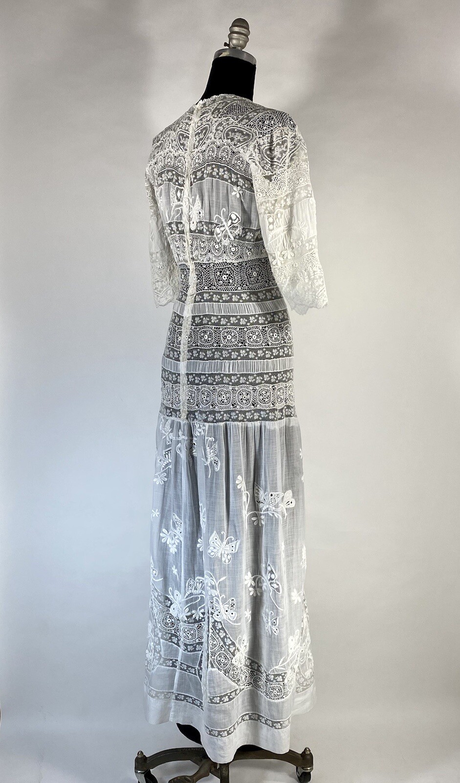 Antique late Victorian-Edwardian intricate pieced lace sheer wedding gown dress