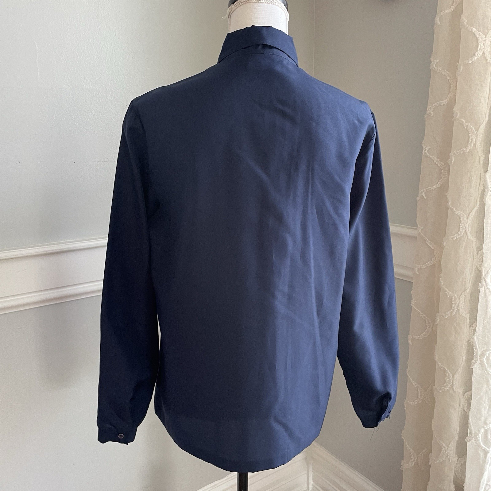 Vtg 60s Ship ’n Shore Navy Blouse Size 16 Detachable Ruffle Bow Tie Button Up