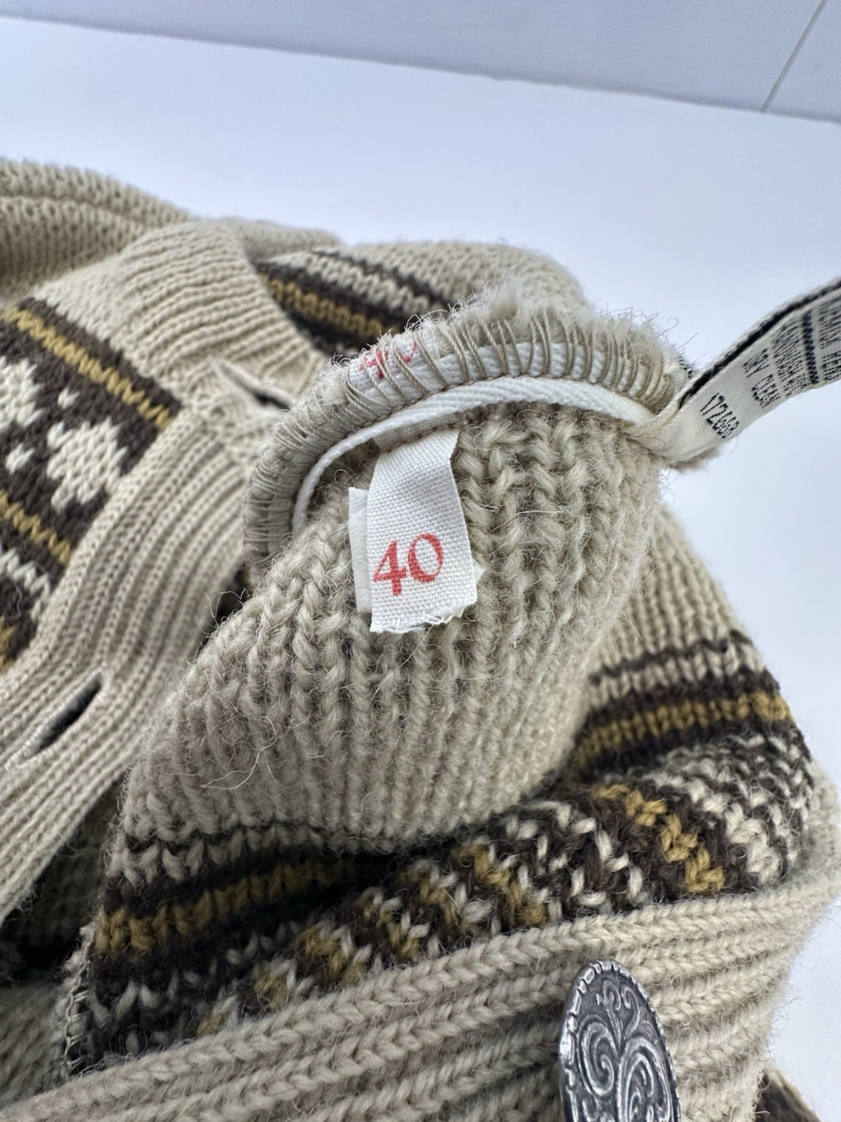 VTG Norlaender Women’s 100% Wool Nordic Fair Isle Button Cardigan Sweater L READ