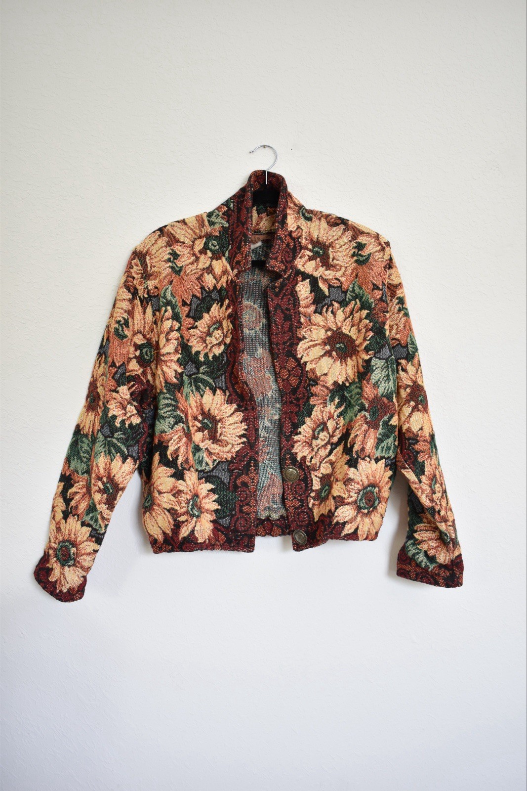 Vintage Painted Pony Sunflower Floral Tapestry Cotton Jacket One Size