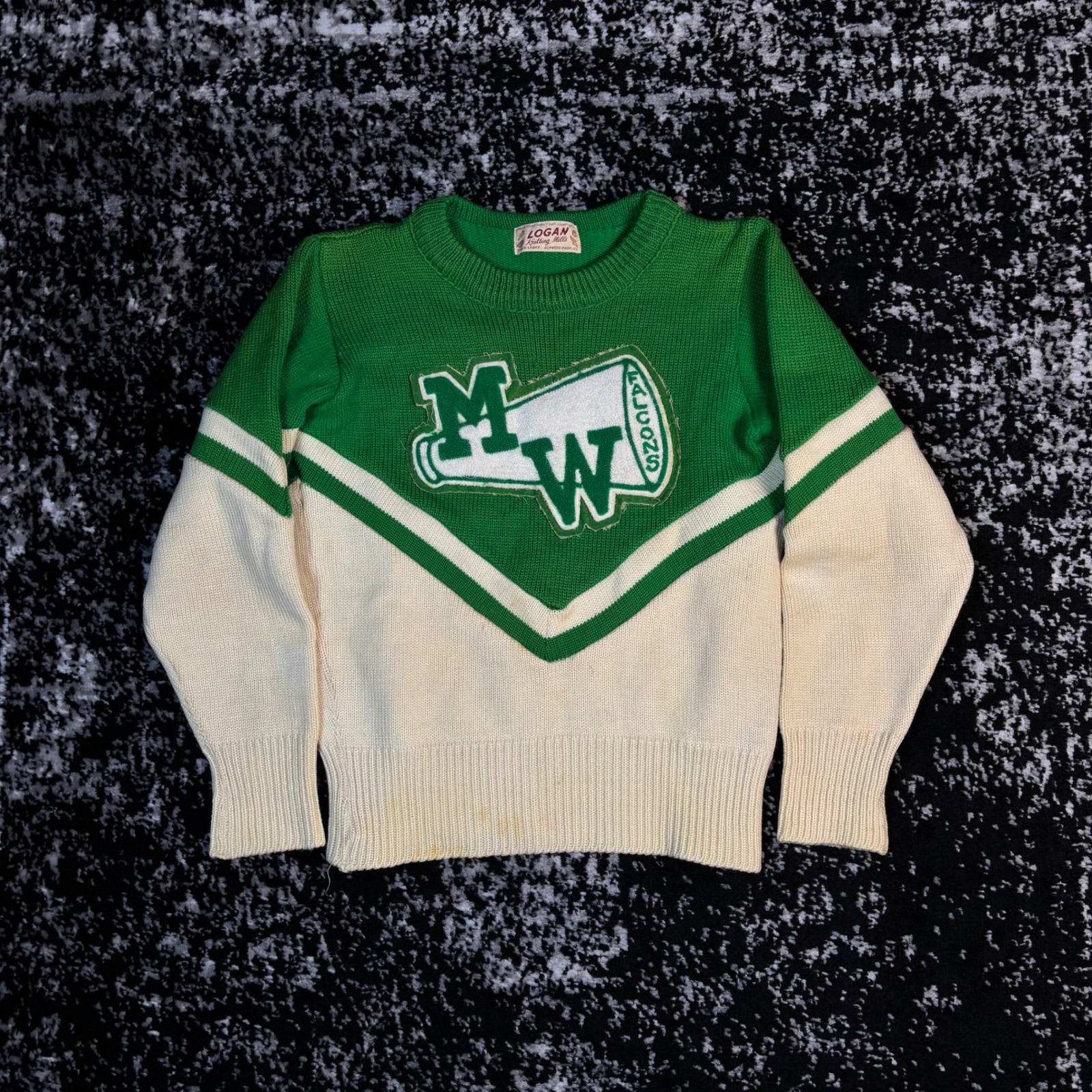 Women’s Vintage 60s 70s Logan Knitting Mills Wool Cheer Leader Knit Sweater M