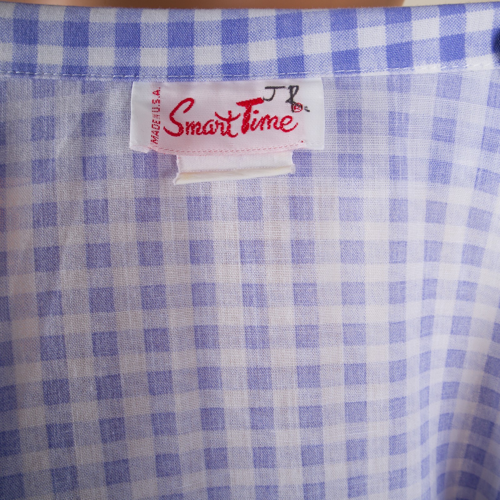 💖 SMART TIME Size M Blue Gingham Robe Housecoat MuMu Snap Pockets Red Trim