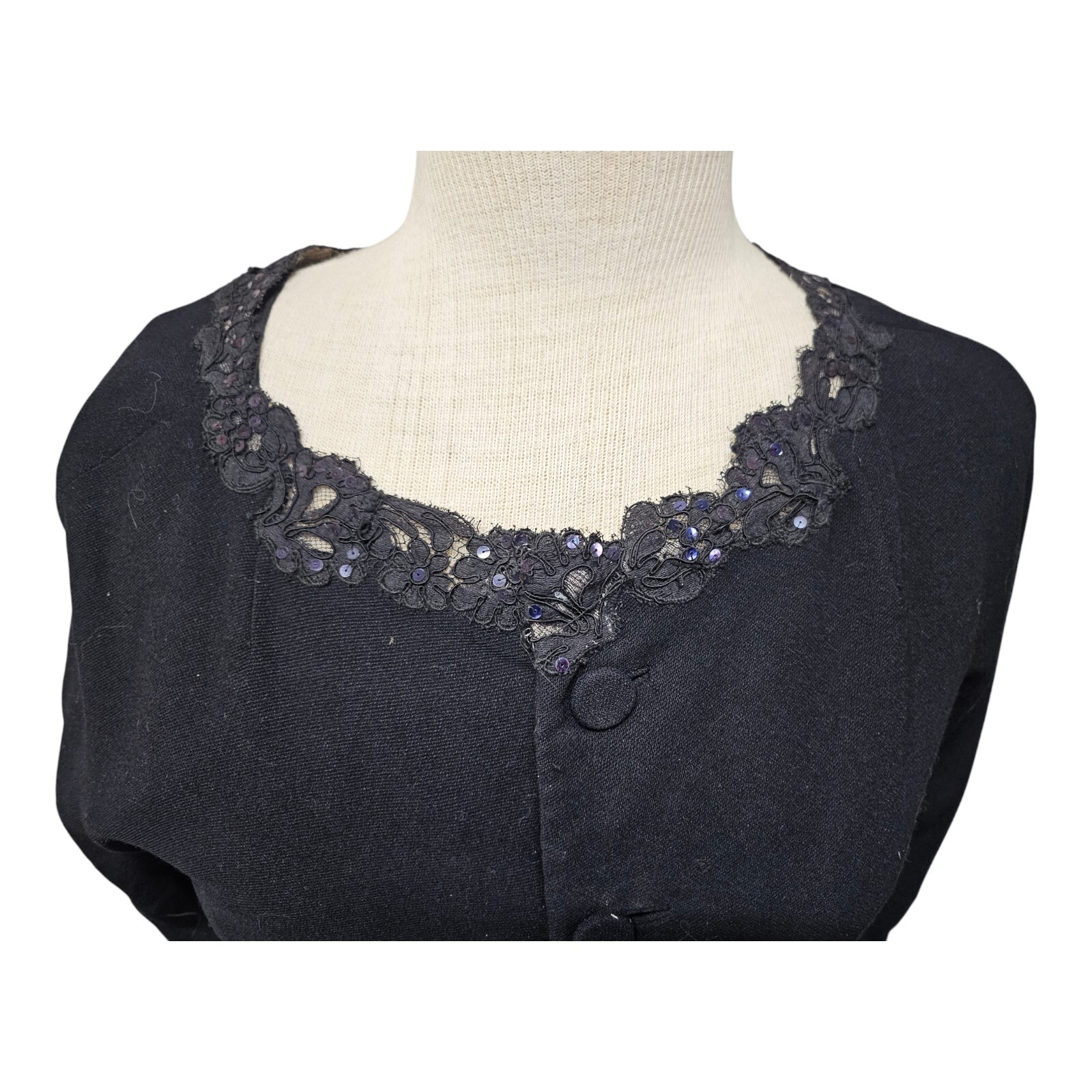 Antique 1920’s 30s Black 2 Piece Shift Dress & Jacket Flapper Style S/M