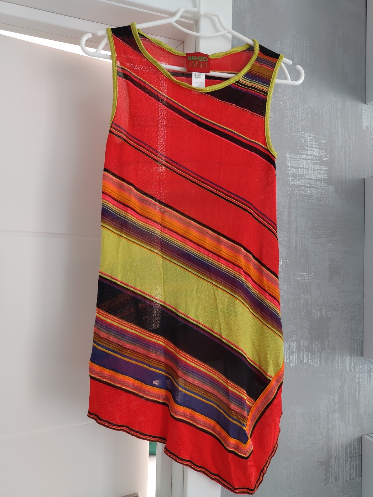 Kenzo Jungle Vintage Striped Multicolor Top Tank Shirt Dress Jersey Sleeveless L