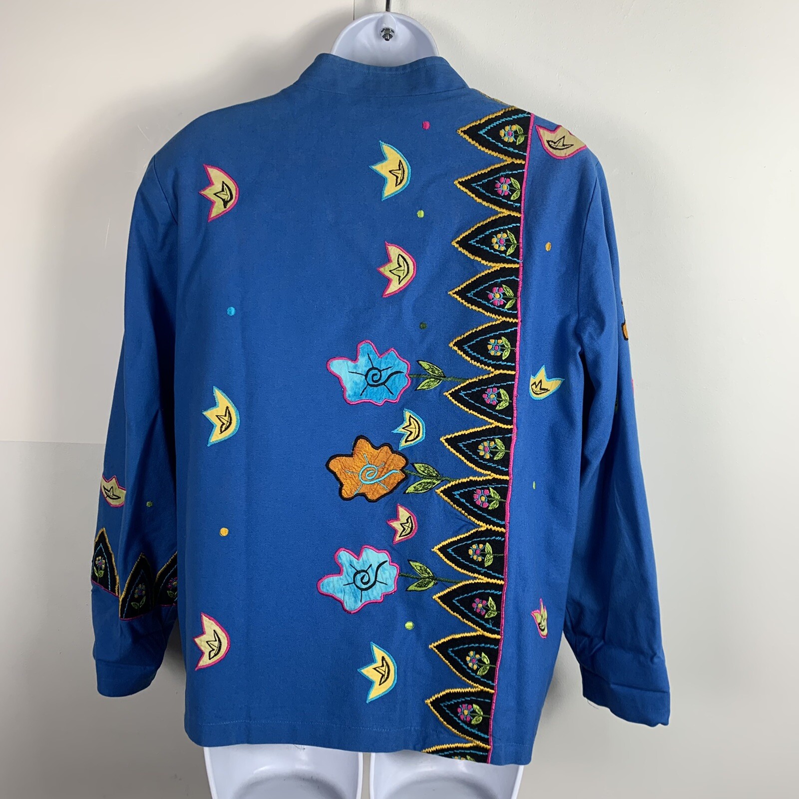 Indigo Moon Jacket sz M Blue Floral Embroidered Artsy Boho Whimsical VINTAGE