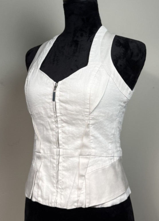 VTG Y2K BEBE Pristine Ivory Zip Up Lined Bustier Corset Women’s Sz S Sweetheart