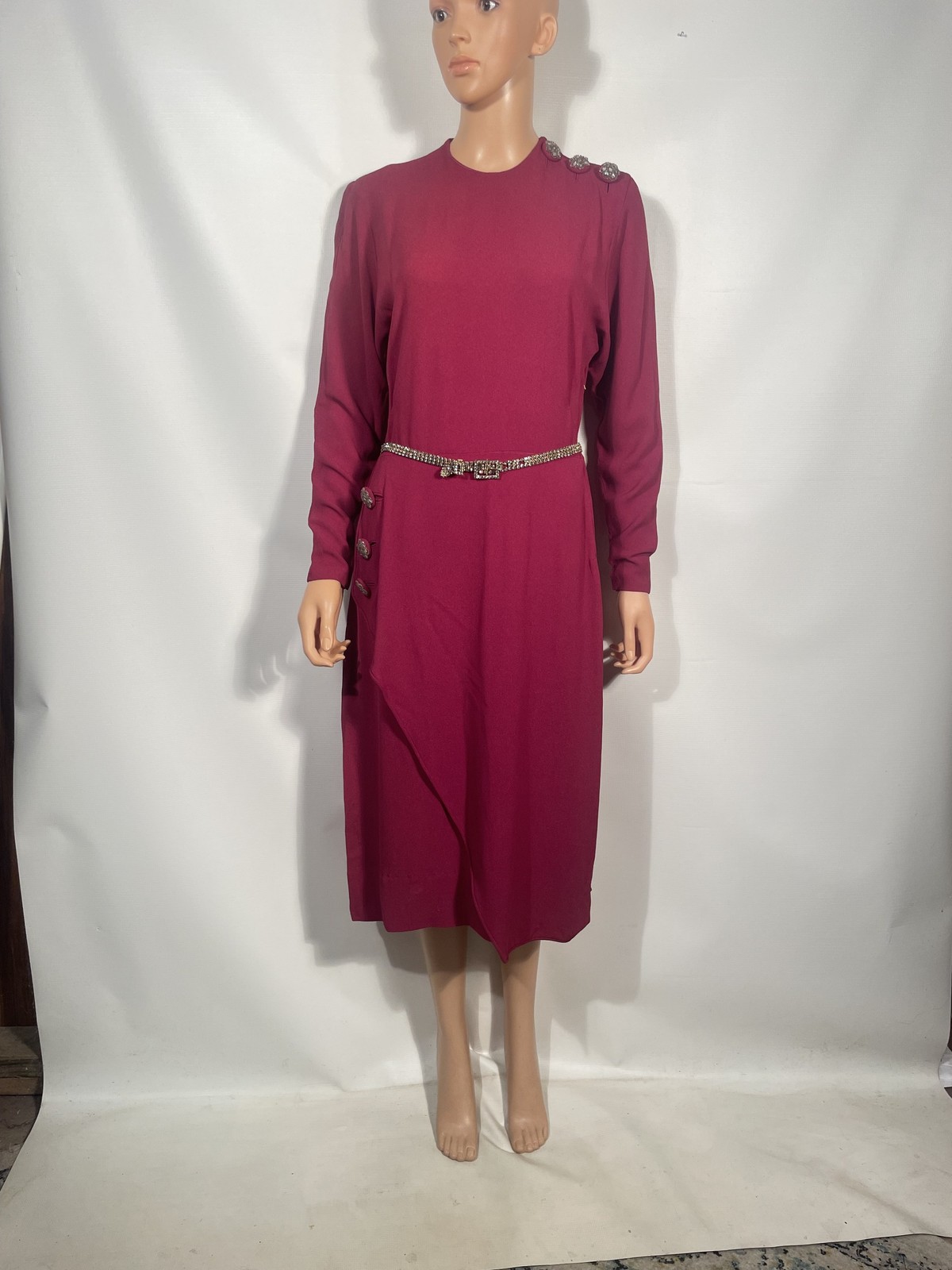 Vintage 1940’s Burgundy Rayon Crepe Dress Size S/M
