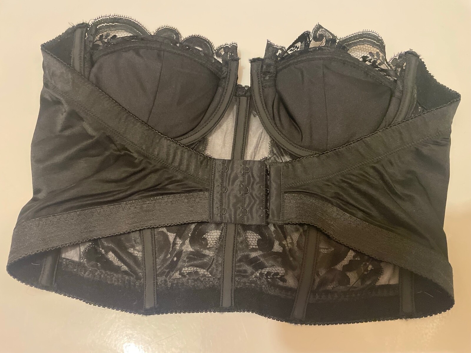 Vtg Lady Marlene Black Strapless Lace Bustier 38B Bra Corset #1288