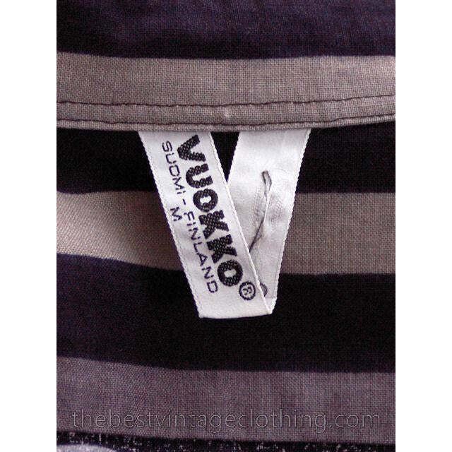 Vtg 70s Vuokko Cotton Stripe Jacket Top M Black Gray Charcoal Modernist Snaps