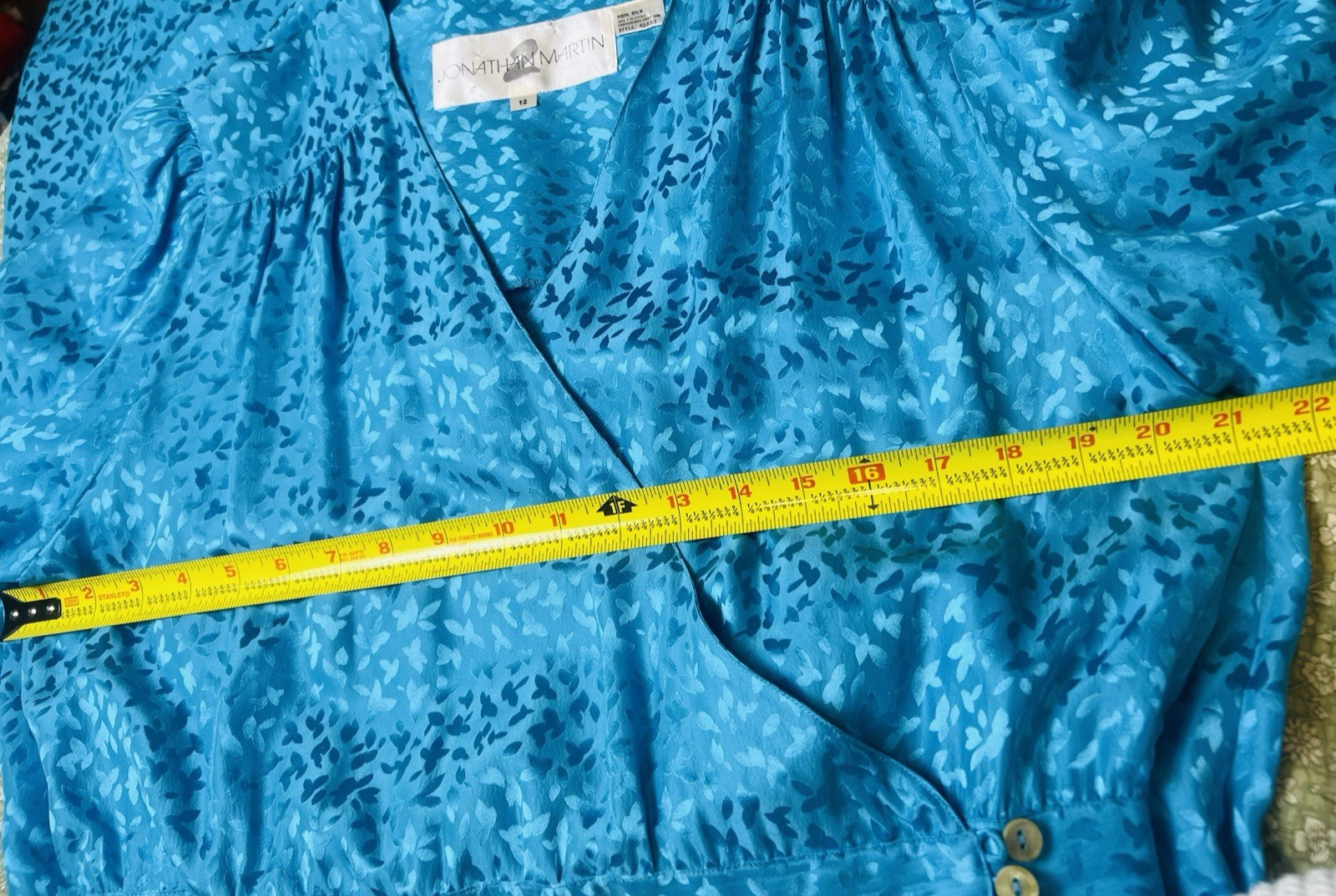 Vintage 100% SILK Jonathan Martin Wrap Dress 80s Peplum Sz 12 PRETTY Blue