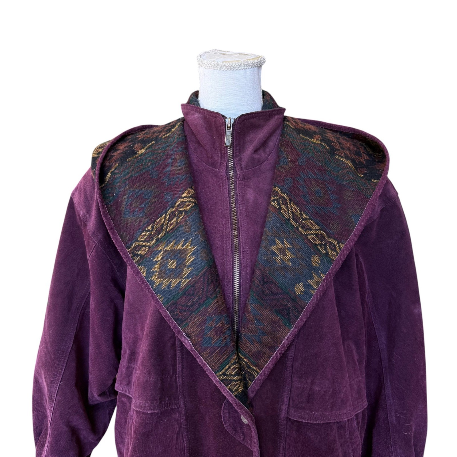 Adventure Bound Wilsons Purple Suede Leather Southwestern Hooded Jacket Medium