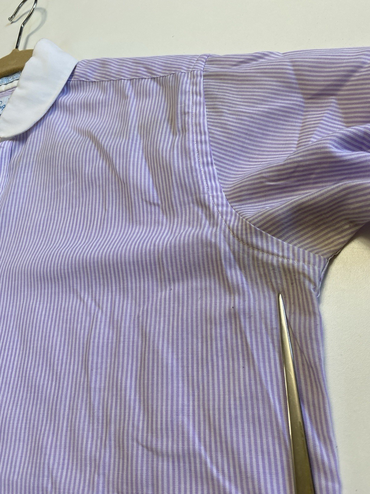 Vtg Pappagallo M Peter Pan Collar Cotton Blend Top Shirt Stripe Lavender Preppy