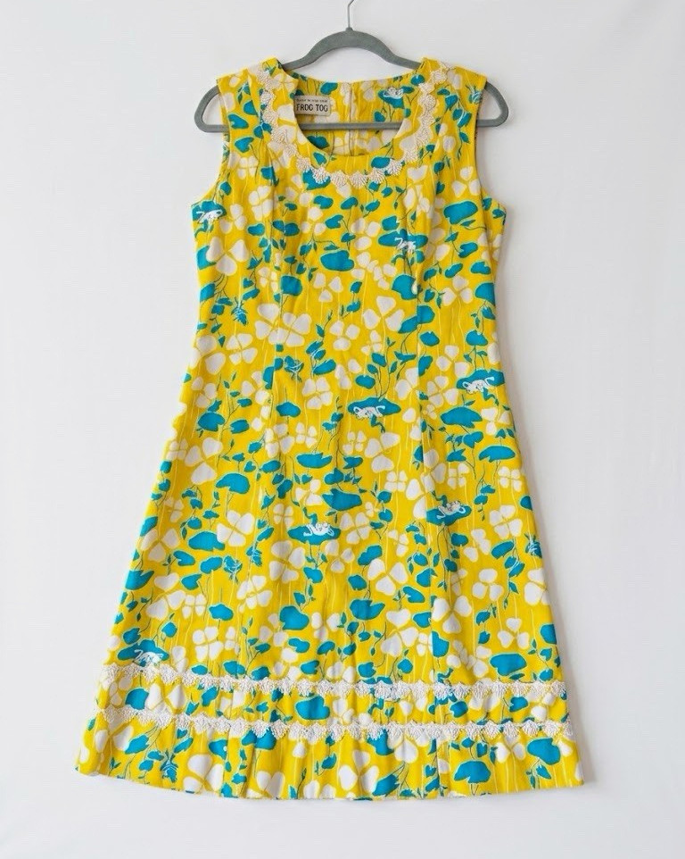 Frog Tog Women’s M Cotton Woven Scoop Neck A-Line Knee Dress Floral Zip