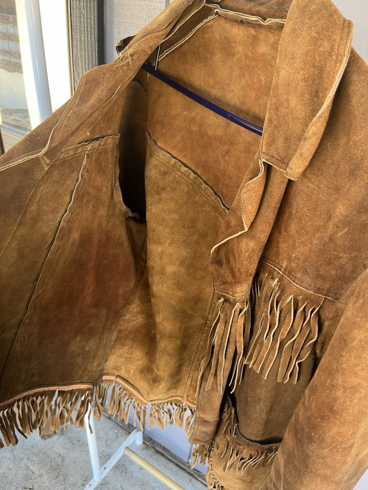 Southwestern Brown Warm Leather Suede Fringed Western Wear Cowboy Jacket Coat