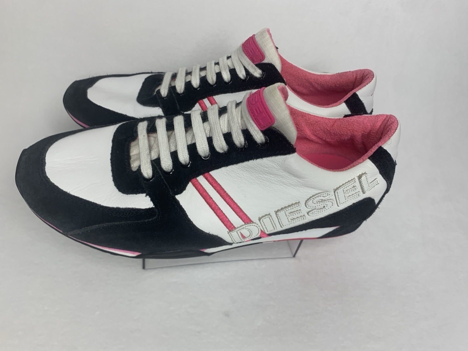 Vintage Y2K Diesel Sneakers Leather , Diesel Baby Posh,Sporty Pink /Blk / white