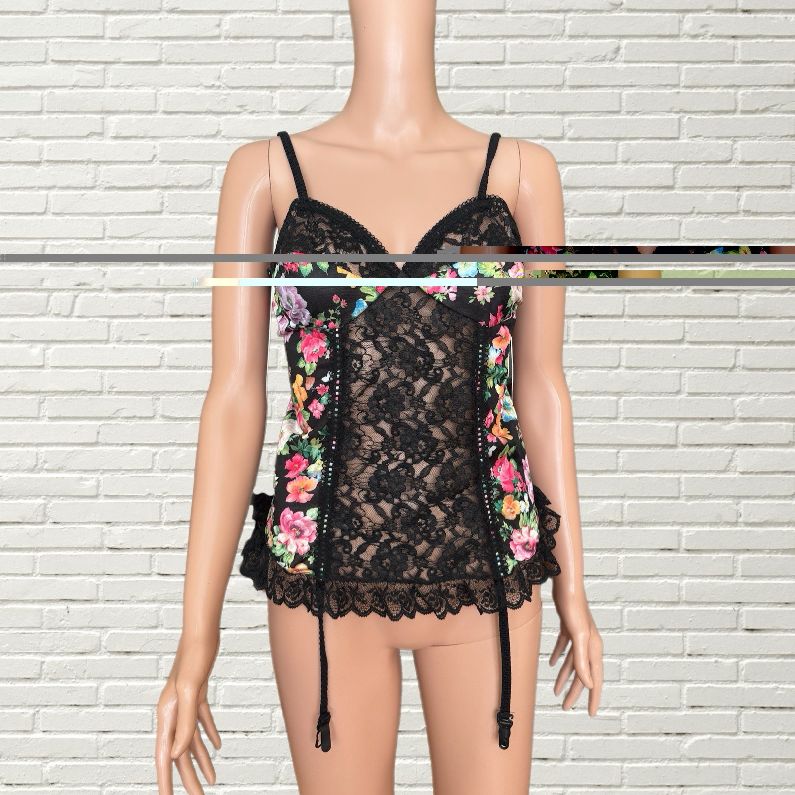 Vintage 70s Corset Top – Sheer Lace & Floral Lingerie Tank Top