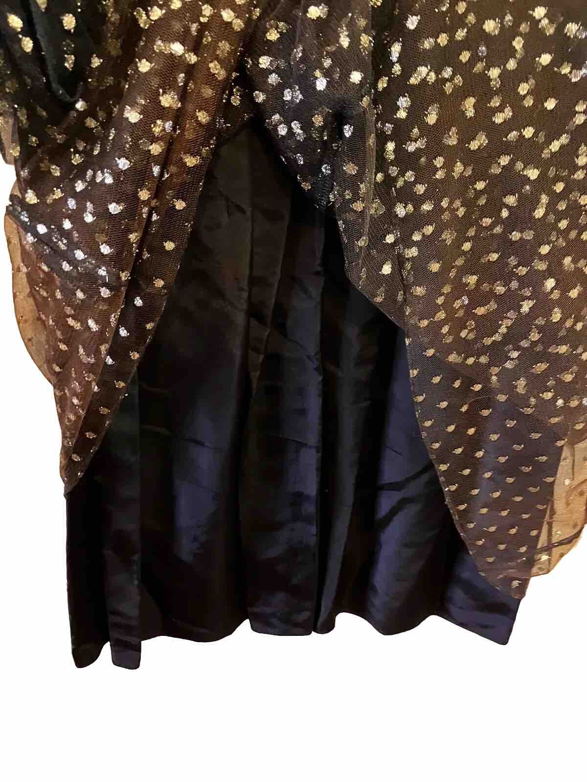 VTG Dress Nancy Bracoloni Shangri La Black Gauze W/ Gold Polka Dots See Measures
