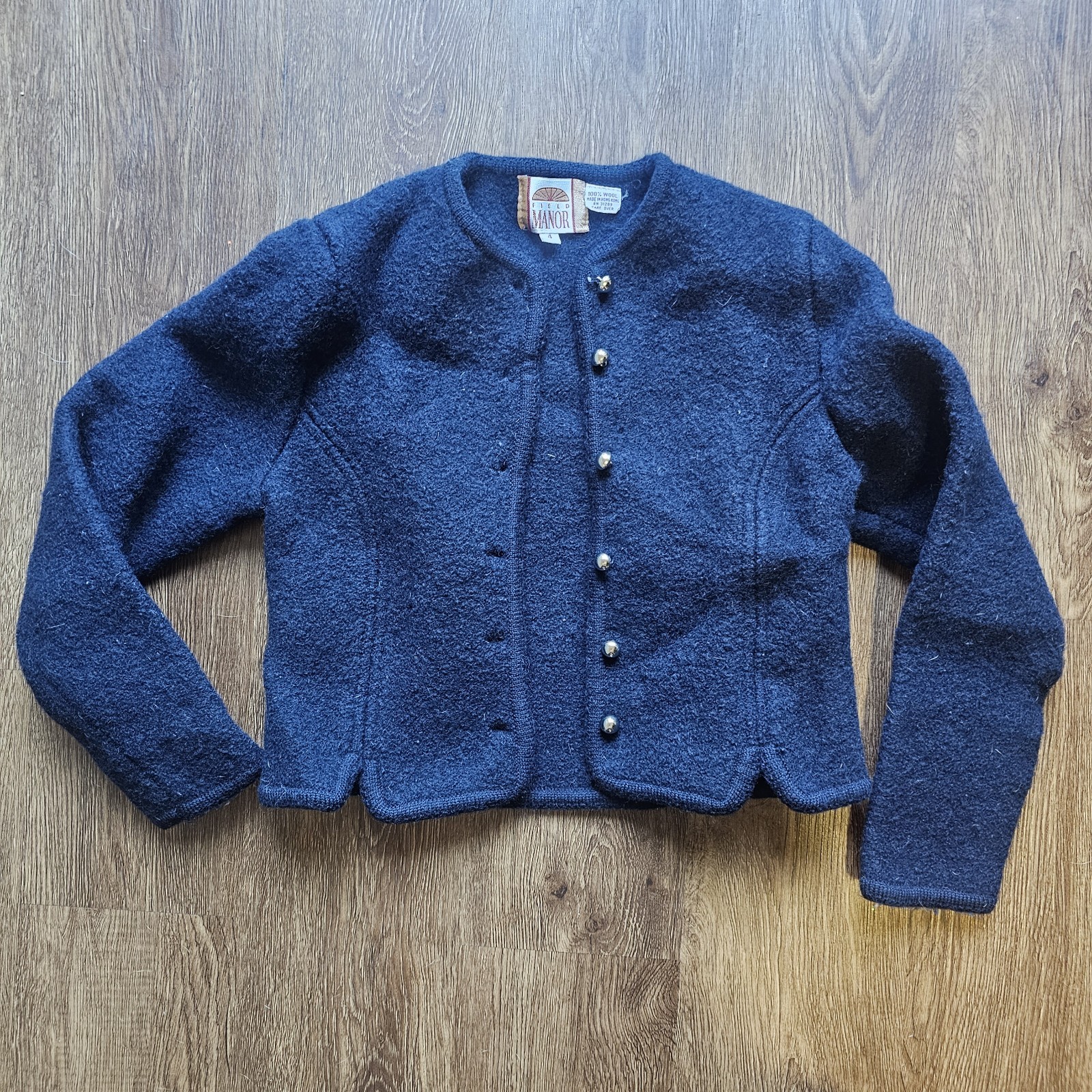 Womens Ladies 4 Field Manor 100% Wool Vintage Gold buttons Navy Blue Small 70s