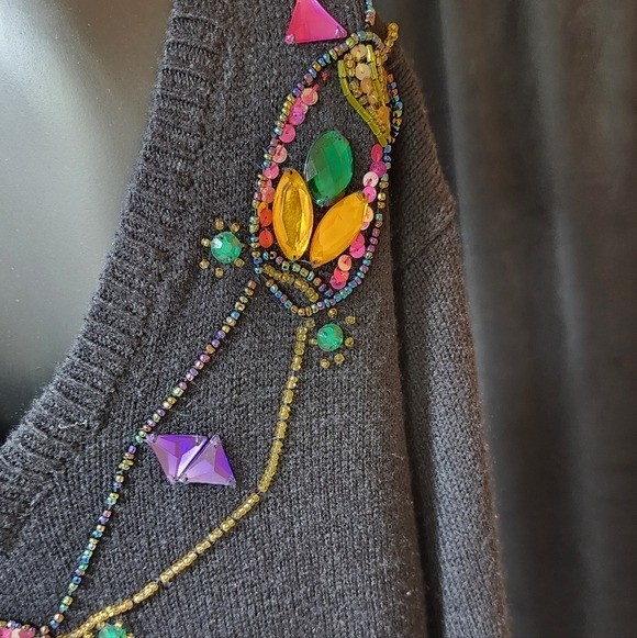 PLAIN JANE VINTAGE JEWELED SWEATER DRESS BLACK LARGE
