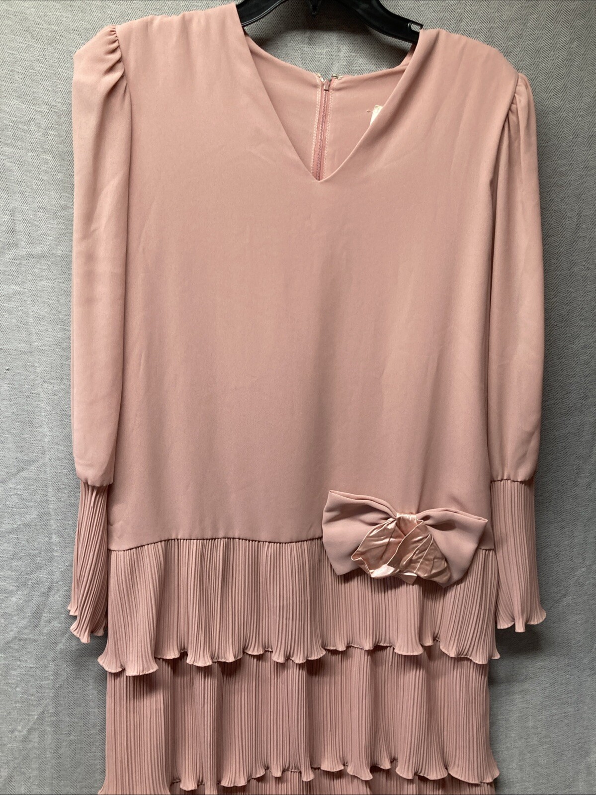 Vintage 80s Womens Size 14 Dress Union Tag USA Tiered Bow Formal Party Flapper