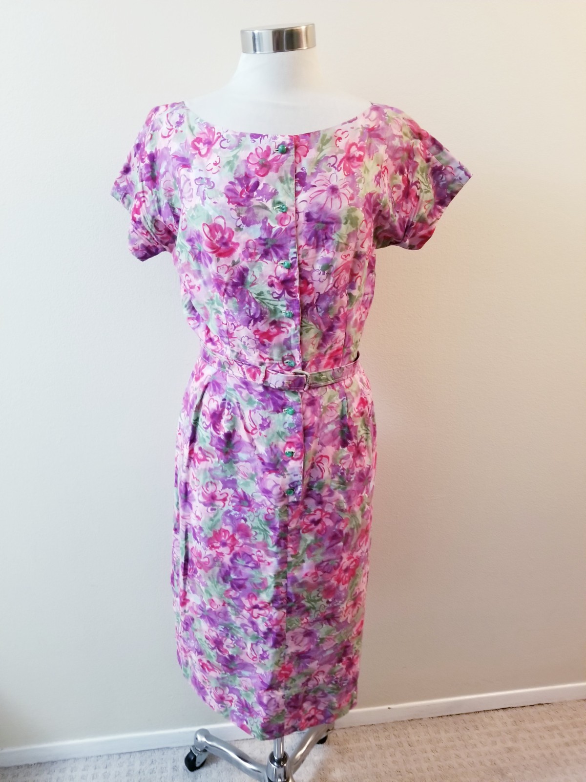 Vintage 50s Women’s Floral Dress – 42-30-44 – Large