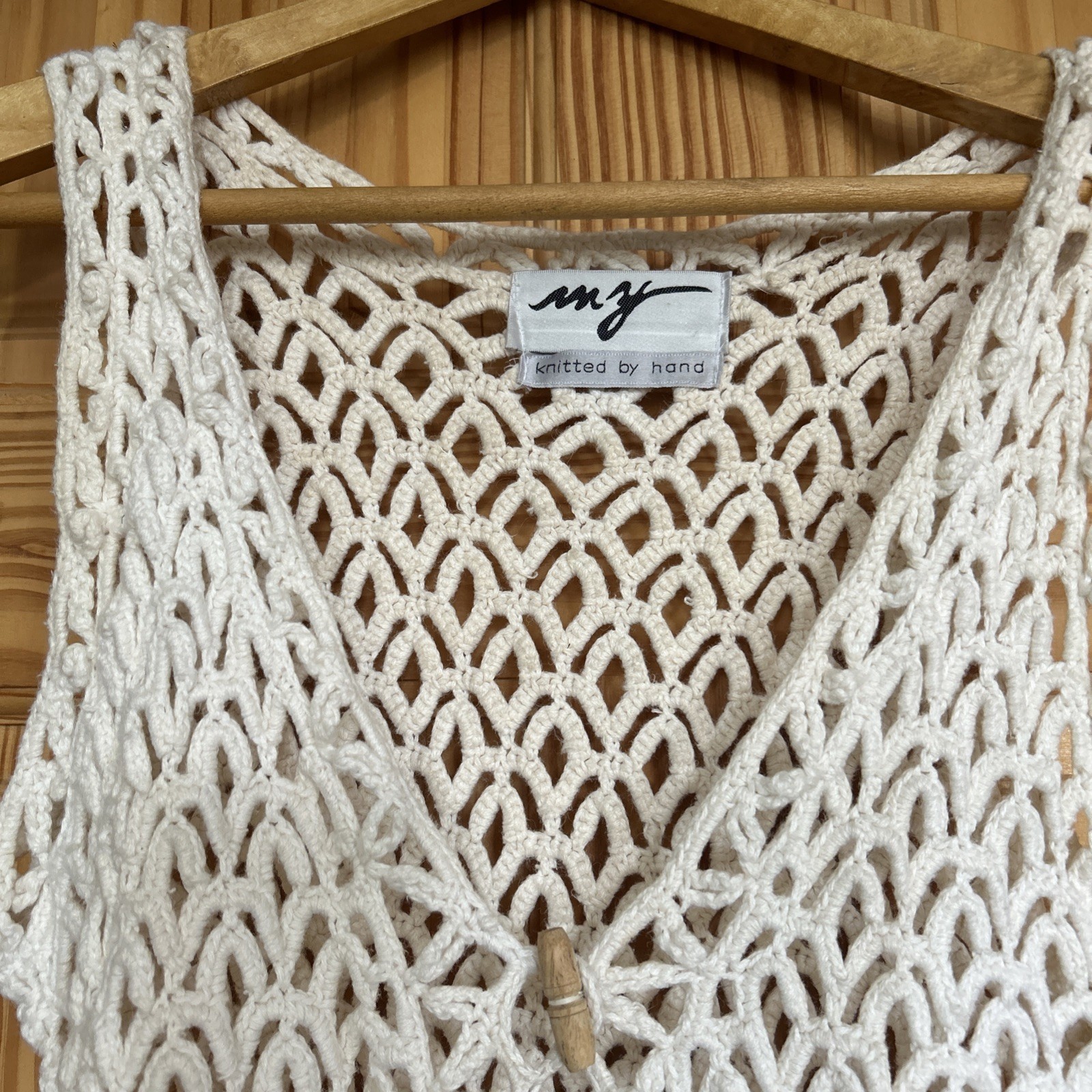 Vintage Knitted By Hand Long Cloak In Swiss Coffee Stylish Cardigan Vest