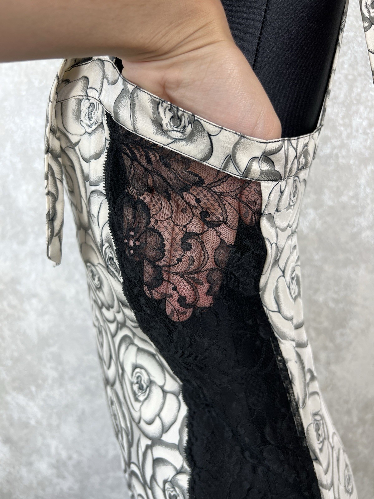 Vintage Gianni Versace Intimo Floral Rose Slip Dress Lace Black White Maxi S
